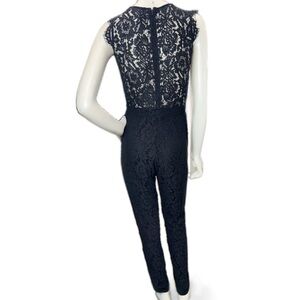 🕸️ KARINA GRIMALDI Black Lace Deep V Jumpsuit | Modern Goth Minimal Chic | Sz XS